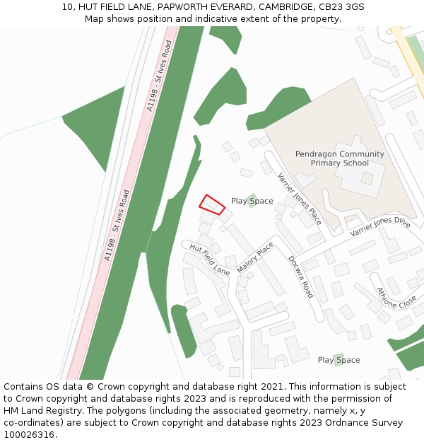 10, HUT FIELD LANE, PAPWORTH EVERARD, CAMBRIDGE, CB23 3GS: Location map and indicative extent of plot