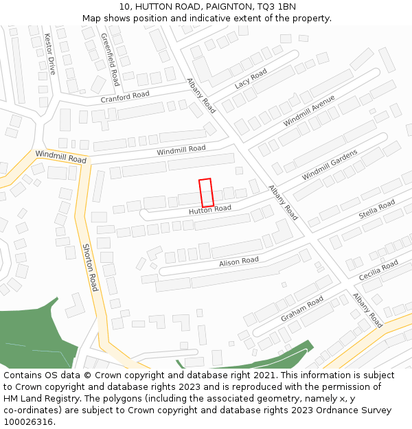 10, HUTTON ROAD, PAIGNTON, TQ3 1BN: Location map and indicative extent of plot