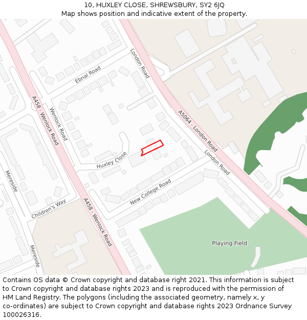 10, HUXLEY CLOSE, SHREWSBURY, SY2 6JQ: Location map and indicative extent of plot