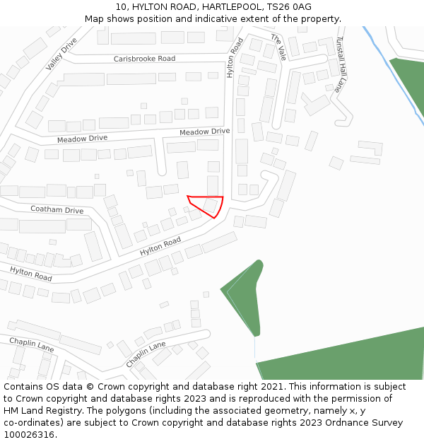 10, HYLTON ROAD, HARTLEPOOL, TS26 0AG: Location map and indicative extent of plot