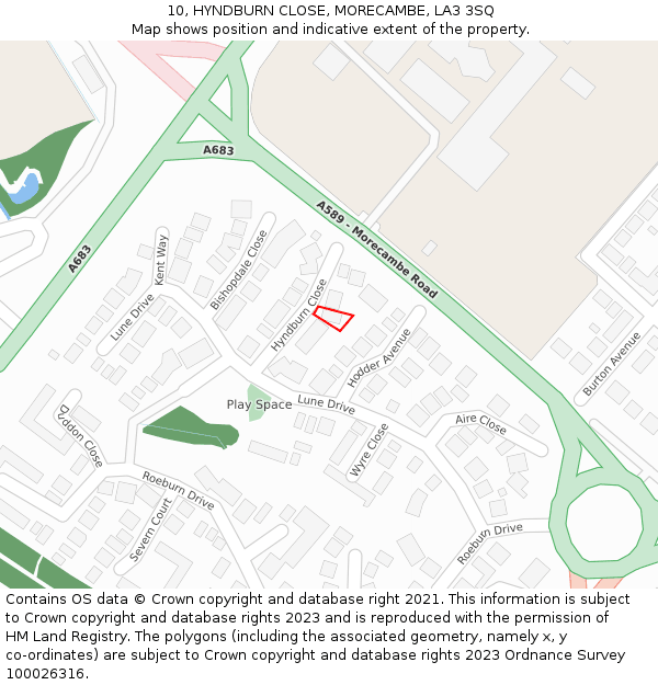 10, HYNDBURN CLOSE, MORECAMBE, LA3 3SQ: Location map and indicative extent of plot