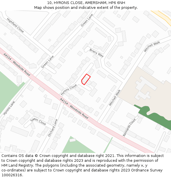 10, HYRONS CLOSE, AMERSHAM, HP6 6NH: Location map and indicative extent of plot