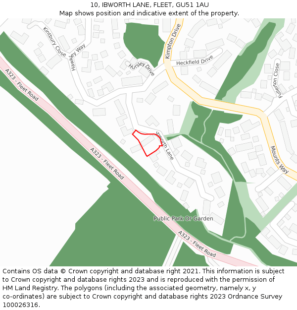 10, IBWORTH LANE, FLEET, GU51 1AU: Location map and indicative extent of plot