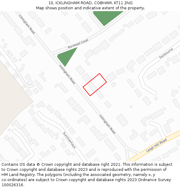 10, ICKLINGHAM ROAD, COBHAM, KT11 2NG: Location map and indicative extent of plot