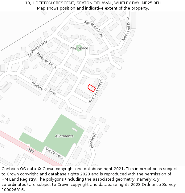 10, ILDERTON CRESCENT, SEATON DELAVAL, WHITLEY BAY, NE25 0FH: Location map and indicative extent of plot