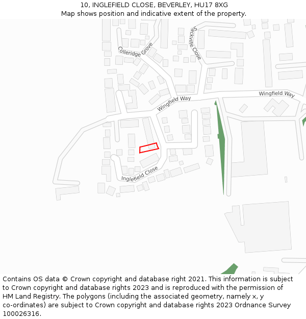 10, INGLEFIELD CLOSE, BEVERLEY, HU17 8XG: Location map and indicative extent of plot