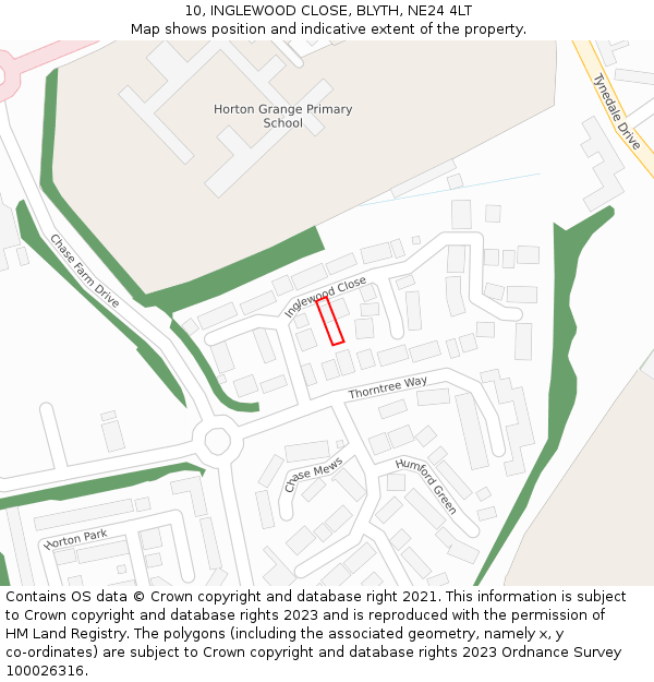 10, INGLEWOOD CLOSE, BLYTH, NE24 4LT: Location map and indicative extent of plot