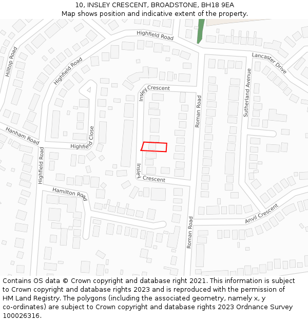 10, INSLEY CRESCENT, BROADSTONE, BH18 9EA: Location map and indicative extent of plot