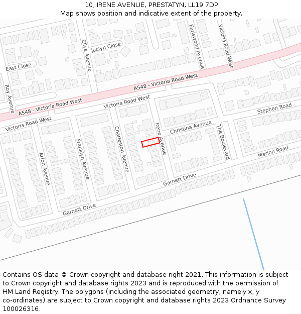 10, IRENE AVENUE, PRESTATYN, LL19 7DP: Location map and indicative extent of plot