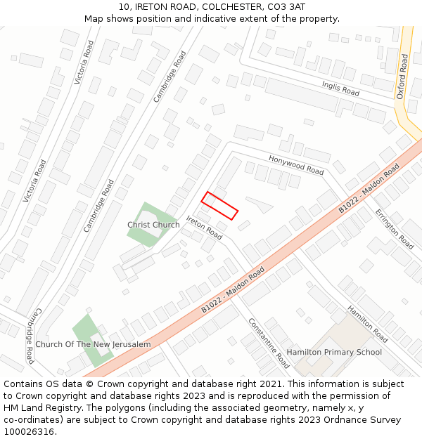 10, IRETON ROAD, COLCHESTER, CO3 3AT: Location map and indicative extent of plot