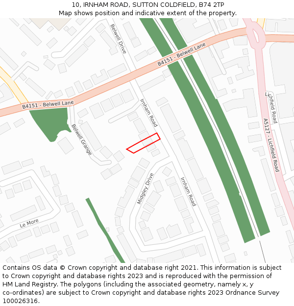 10, IRNHAM ROAD, SUTTON COLDFIELD, B74 2TP: Location map and indicative extent of plot