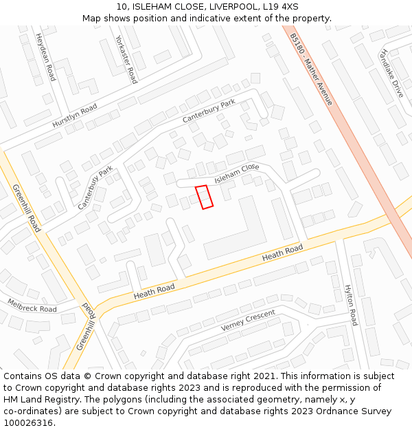 10, ISLEHAM CLOSE, LIVERPOOL, L19 4XS: Location map and indicative extent of plot