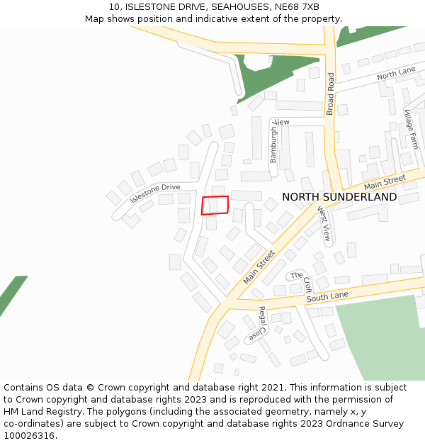 10, ISLESTONE DRIVE, SEAHOUSES, NE68 7XB: Location map and indicative extent of plot