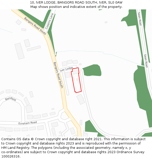 10, IVER LODGE, BANGORS ROAD SOUTH, IVER, SL0 0AW: Location map and indicative extent of plot