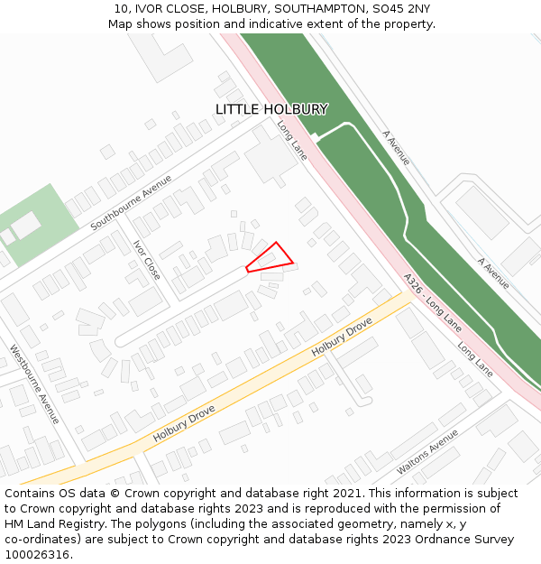 10, IVOR CLOSE, HOLBURY, SOUTHAMPTON, SO45 2NY: Location map and indicative extent of plot