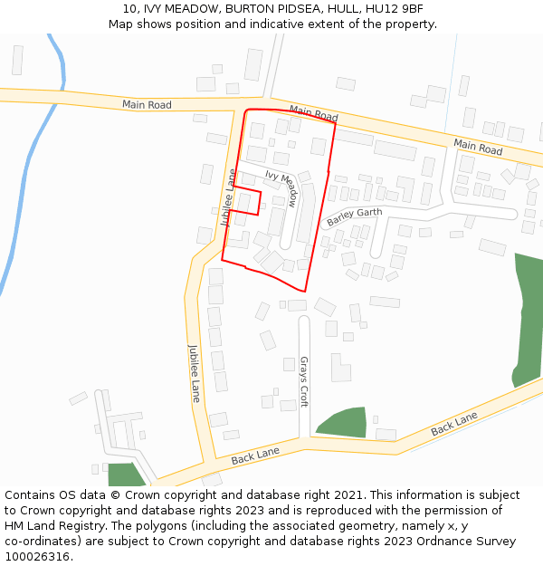 10, IVY MEADOW, BURTON PIDSEA, HULL, HU12 9BF: Location map and indicative extent of plot