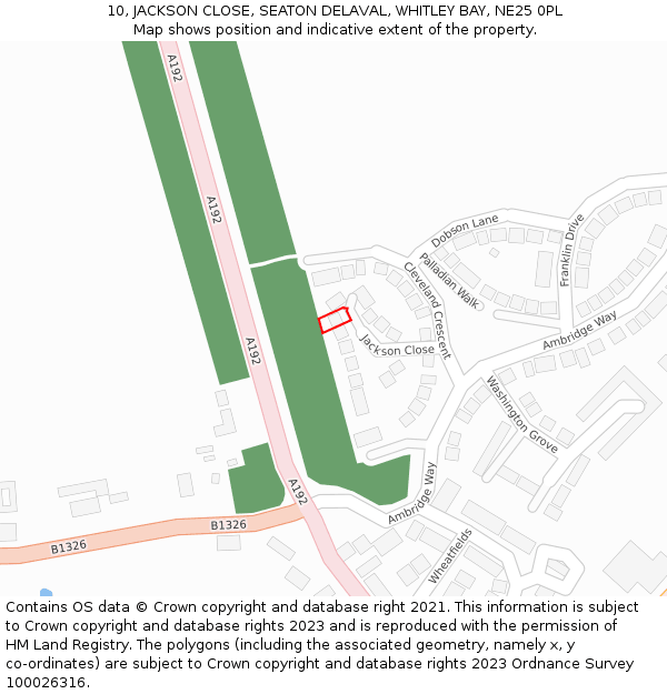 10, JACKSON CLOSE, SEATON DELAVAL, WHITLEY BAY, NE25 0PL: Location map and indicative extent of plot