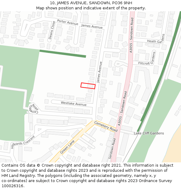 10, JAMES AVENUE, SANDOWN, PO36 9NH: Location map and indicative extent of plot