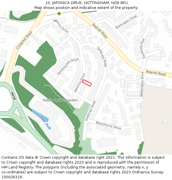 10, JAPONICA DRIVE, NOTTINGHAM, NG6 8PU: Location map and indicative extent of plot