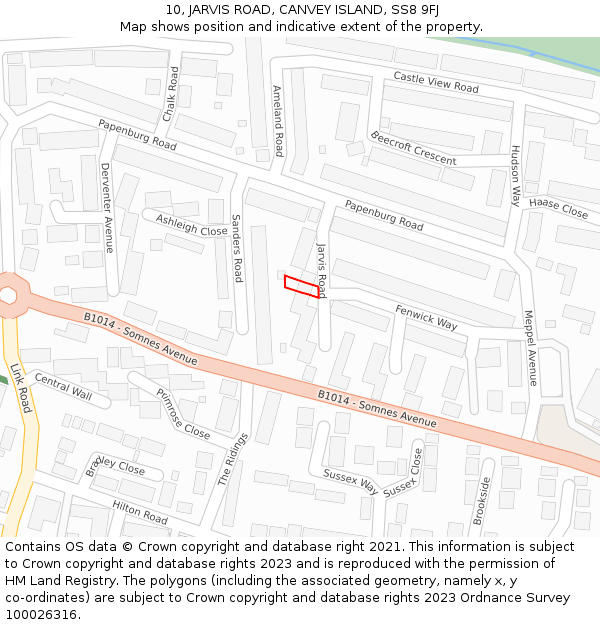 10, JARVIS ROAD, CANVEY ISLAND, SS8 9FJ: Location map and indicative extent of plot