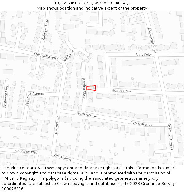 10, JASMINE CLOSE, WIRRAL, CH49 4QE: Location map and indicative extent of plot