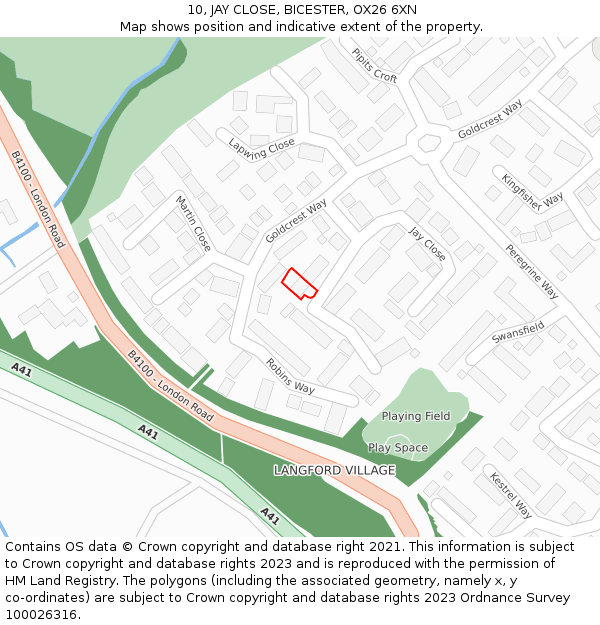 10, JAY CLOSE, BICESTER, OX26 6XN: Location map and indicative extent of plot