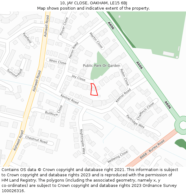 10, JAY CLOSE, OAKHAM, LE15 6BJ: Location map and indicative extent of plot