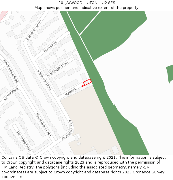 10, JAYWOOD, LUTON, LU2 8ES: Location map and indicative extent of plot