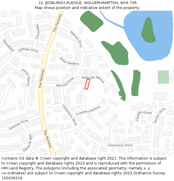 10, JEDBURGH AVENUE, WOLVERHAMPTON, WV6 7XR: Location map and indicative extent of plot
