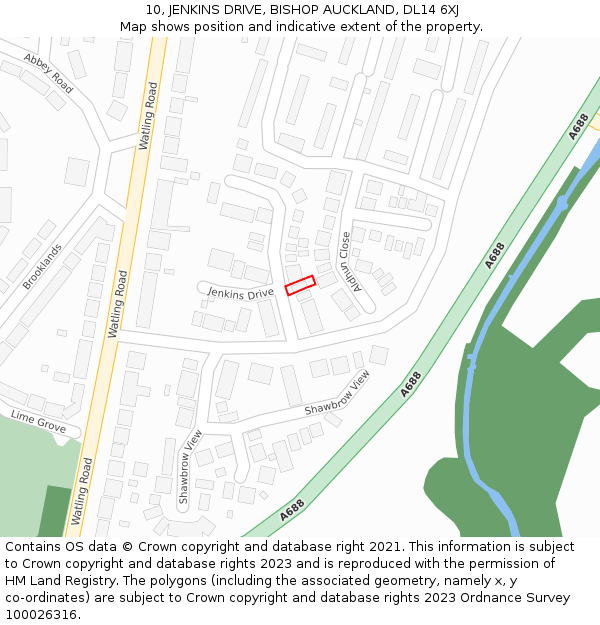 10, JENKINS DRIVE, BISHOP AUCKLAND, DL14 6XJ: Location map and indicative extent of plot