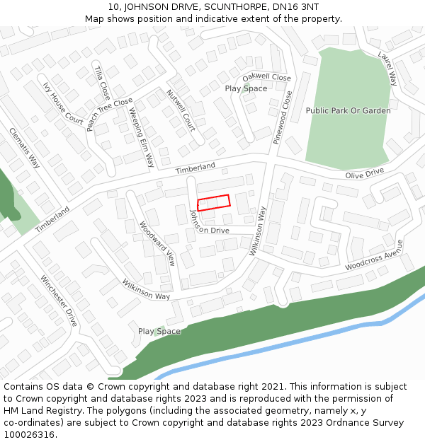 10, JOHNSON DRIVE, SCUNTHORPE, DN16 3NT: Location map and indicative extent of plot