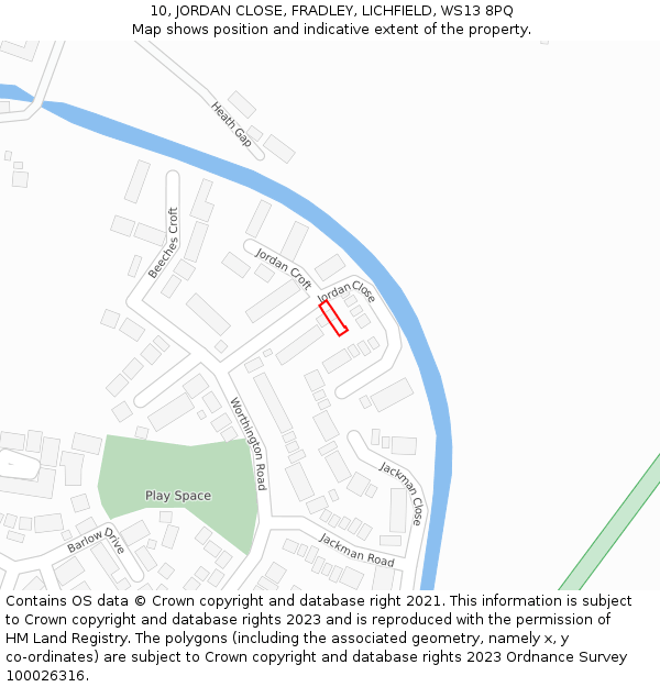 10, JORDAN CLOSE, FRADLEY, LICHFIELD, WS13 8PQ: Location map and indicative extent of plot