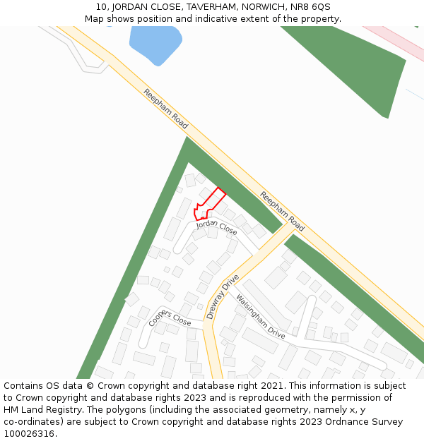 10, JORDAN CLOSE, TAVERHAM, NORWICH, NR8 6QS: Location map and indicative extent of plot