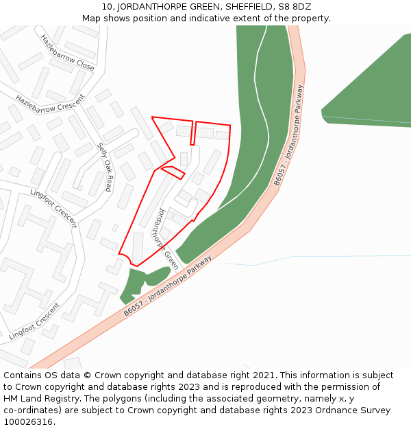 10, JORDANTHORPE GREEN, SHEFFIELD, S8 8DZ: Location map and indicative extent of plot
