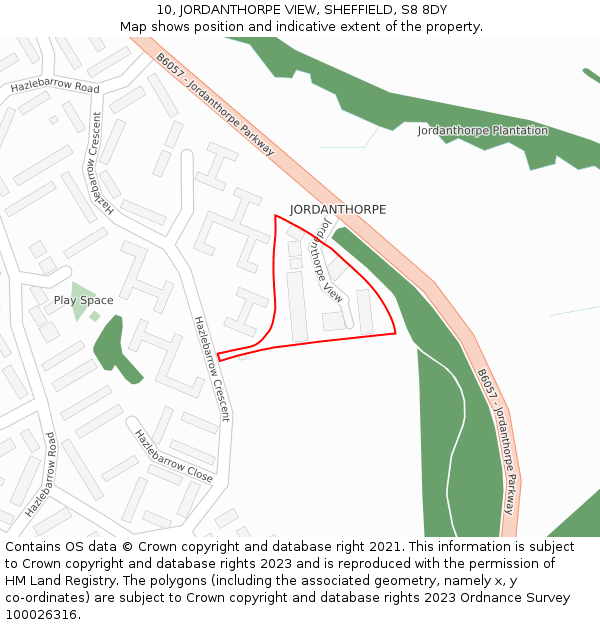 10, JORDANTHORPE VIEW, SHEFFIELD, S8 8DY: Location map and indicative extent of plot