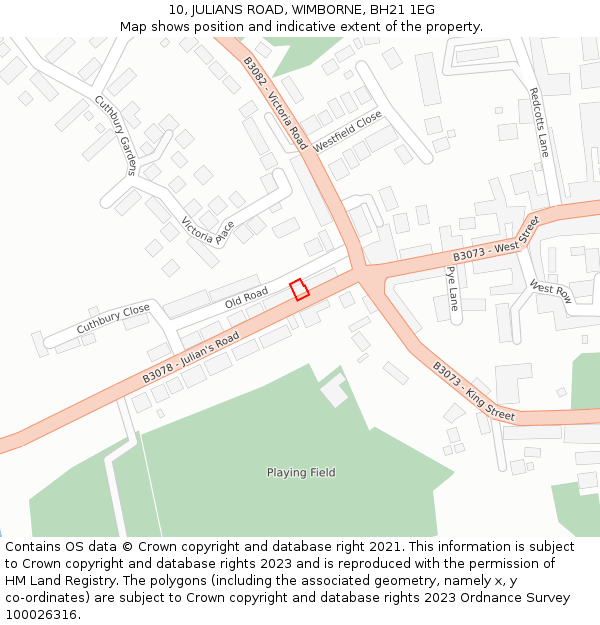 10, JULIANS ROAD, WIMBORNE, BH21 1EG: Location map and indicative extent of plot