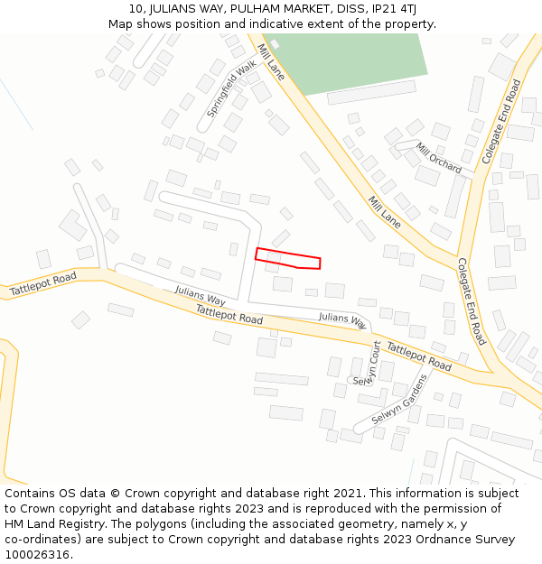 10, JULIANS WAY, PULHAM MARKET, DISS, IP21 4TJ: Location map and indicative extent of plot