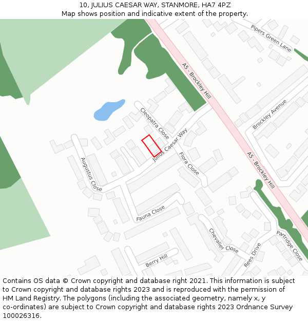 10, JULIUS CAESAR WAY, STANMORE, HA7 4PZ: Location map and indicative extent of plot