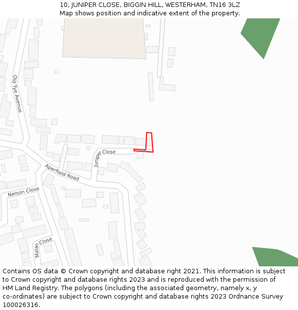 10, JUNIPER CLOSE, BIGGIN HILL, WESTERHAM, TN16 3LZ: Location map and indicative extent of plot