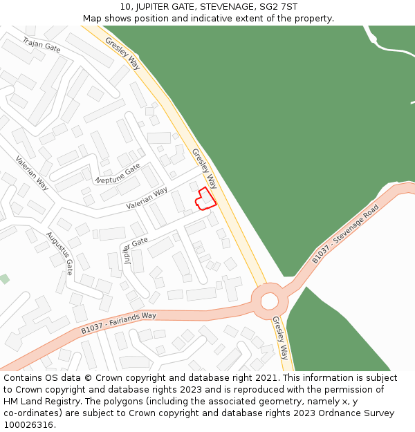 10, JUPITER GATE, STEVENAGE, SG2 7ST: Location map and indicative extent of plot