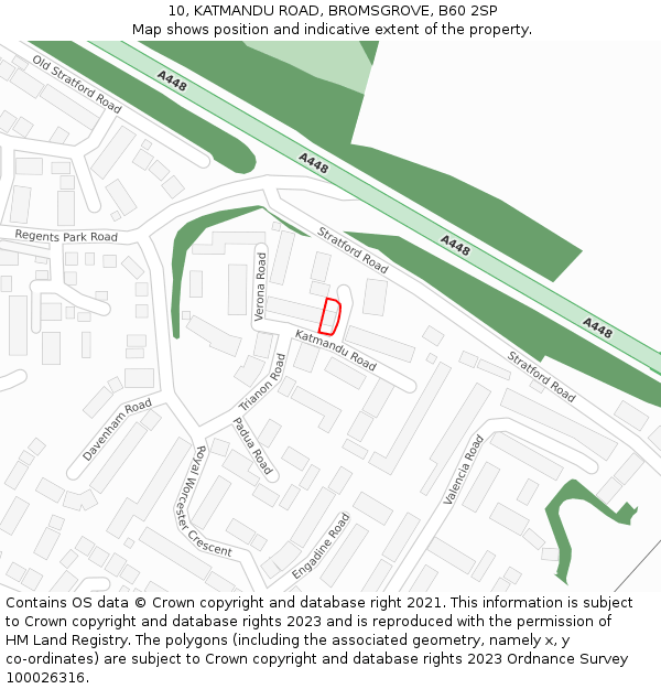 10, KATMANDU ROAD, BROMSGROVE, B60 2SP: Location map and indicative extent of plot