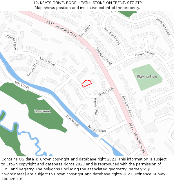 10, KEATS DRIVE, RODE HEATH, STOKE-ON-TRENT, ST7 3TP: Location map and indicative extent of plot