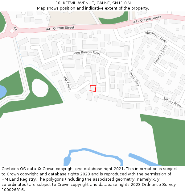 10, KEEVIL AVENUE, CALNE, SN11 0JN: Location map and indicative extent of plot