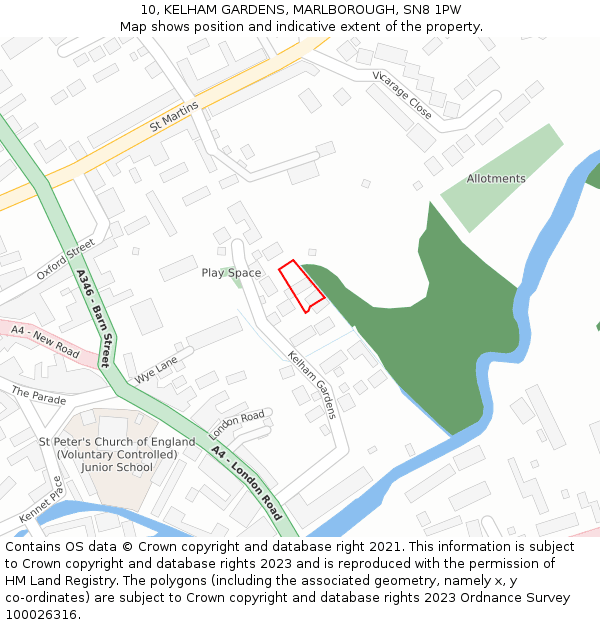 10, KELHAM GARDENS, MARLBOROUGH, SN8 1PW: Location map and indicative extent of plot