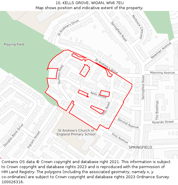 10, KELLS GROVE, WIGAN, WN6 7EU: Location map and indicative extent of plot