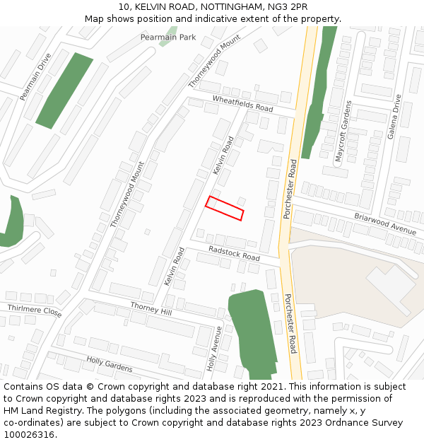 10, KELVIN ROAD, NOTTINGHAM, NG3 2PR: Location map and indicative extent of plot
