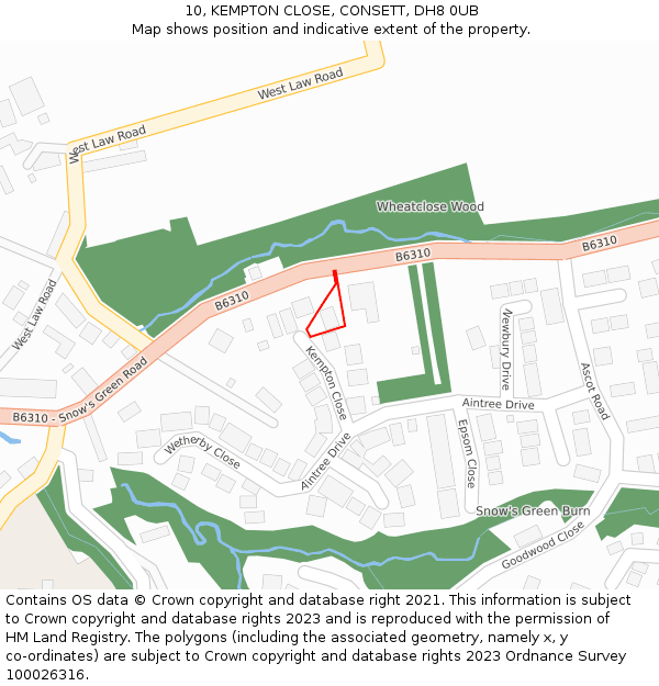 10, KEMPTON CLOSE, CONSETT, DH8 0UB: Location map and indicative extent of plot