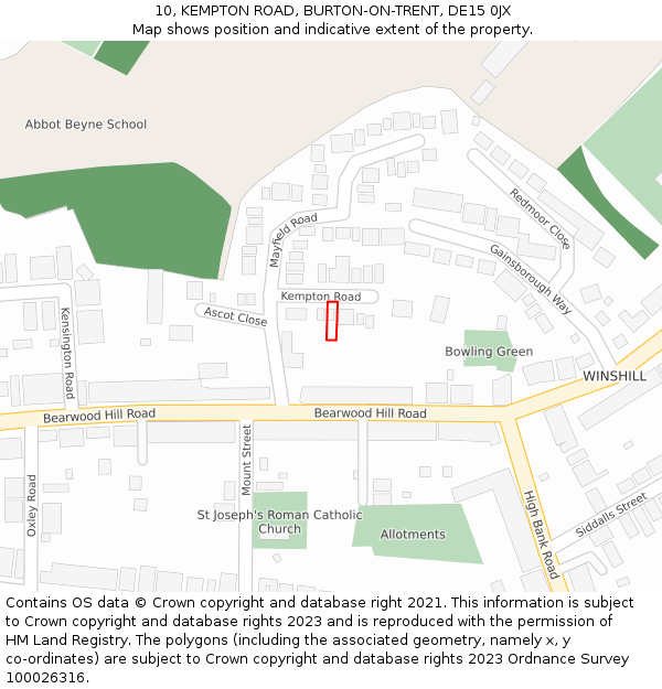 10, KEMPTON ROAD, BURTON-ON-TRENT, DE15 0JX: Location map and indicative extent of plot