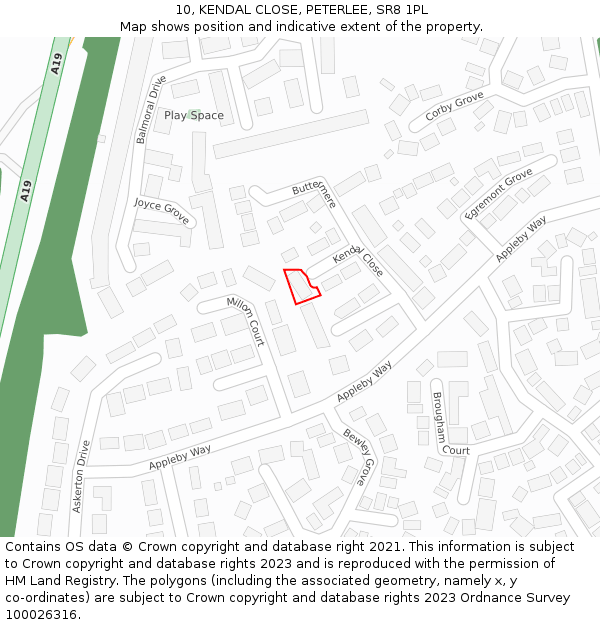 10, KENDAL CLOSE, PETERLEE, SR8 1PL: Location map and indicative extent of plot