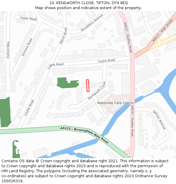 10, KENILWORTH CLOSE, TIPTON, DY4 8EQ: Location map and indicative extent of plot